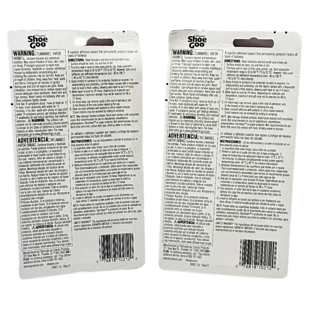 Shoe Goo Lot 2 Tubes Black Adhesive Glue 3.7oz Rubber Leather Vinyl Canvas New - Picture 2 of 2